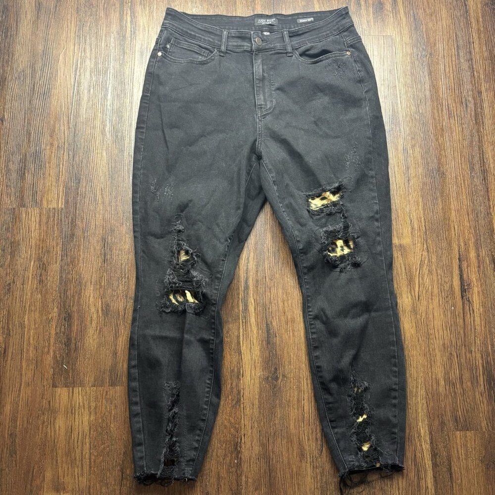 Judy Blue Skinny Fit Jeans Black Destroyed Leopard JB82168BK Women’s Size 16W